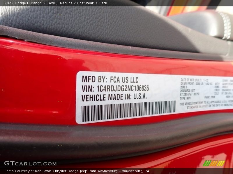 Redline 2 Coat Pearl / Black 2022 Dodge Durango GT AWD