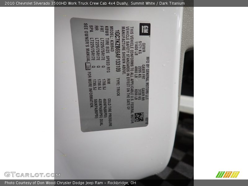 Summit White / Dark Titanium 2010 Chevrolet Silverado 3500HD Work Truck Crew Cab 4x4 Dually