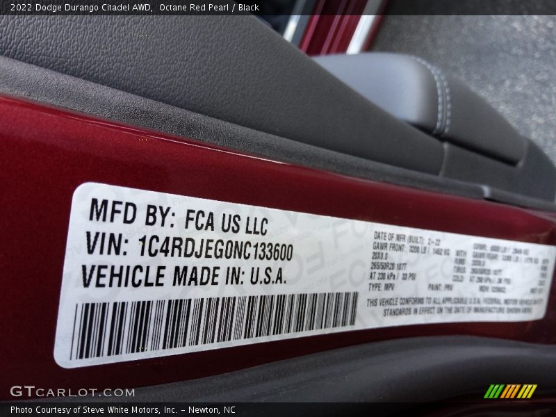 Octane Red Pearl / Black 2022 Dodge Durango Citadel AWD