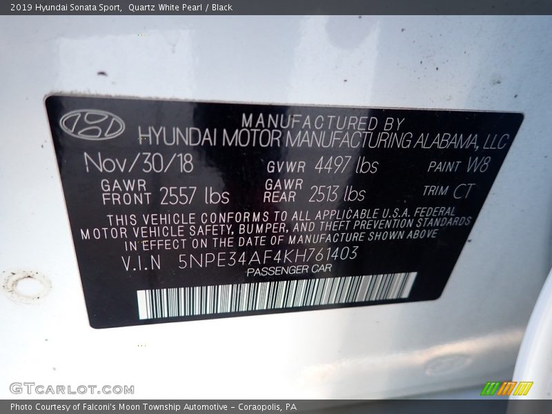 Quartz White Pearl / Black 2019 Hyundai Sonata Sport