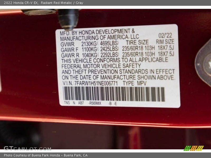 Radiant Red Metallic / Gray 2022 Honda CR-V EX