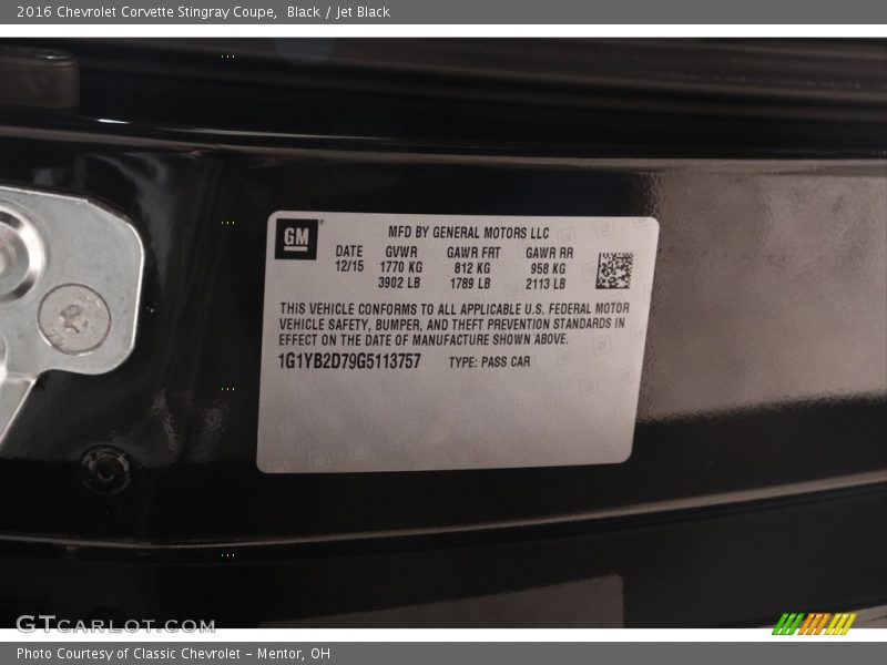 Black / Jet Black 2016 Chevrolet Corvette Stingray Coupe