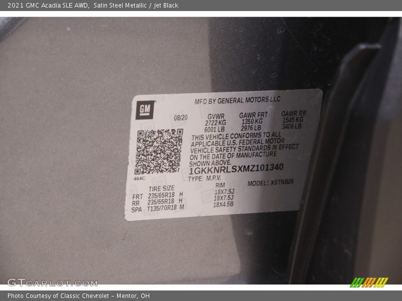 Satin Steel Metallic / Jet Black 2021 GMC Acadia SLE AWD