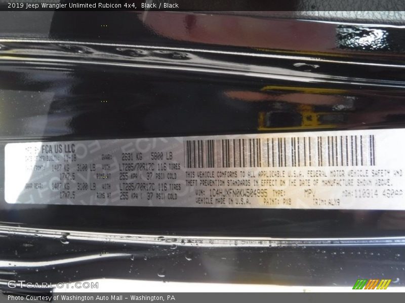 Black / Black 2019 Jeep Wrangler Unlimited Rubicon 4x4