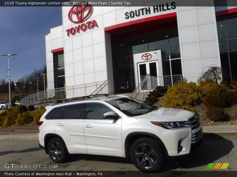 Blizzard White Pearl / Saddle Tan 2018 Toyota Highlander Limited AWD