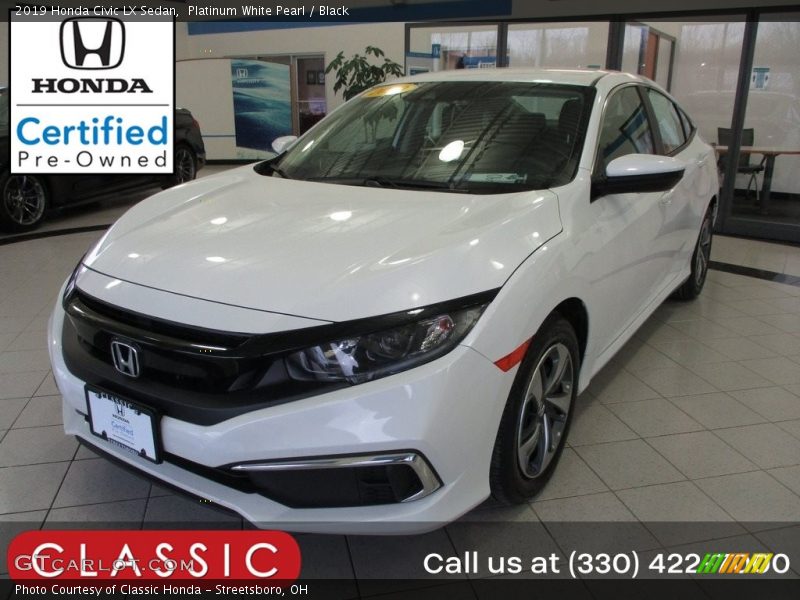 Platinum White Pearl / Black 2019 Honda Civic LX Sedan