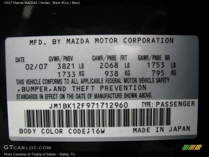 Black Mica / Black 2007 Mazda MAZDA3 i Sedan