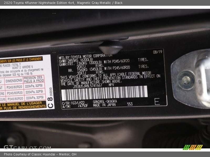 Magnetic Gray Metallic / Black 2020 Toyota 4Runner Nightshade Edition 4x4