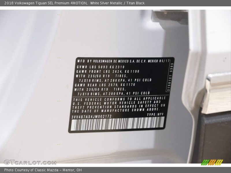 White Silver Metallic / Titan Black 2018 Volkswagen Tiguan SEL Premium 4MOTION