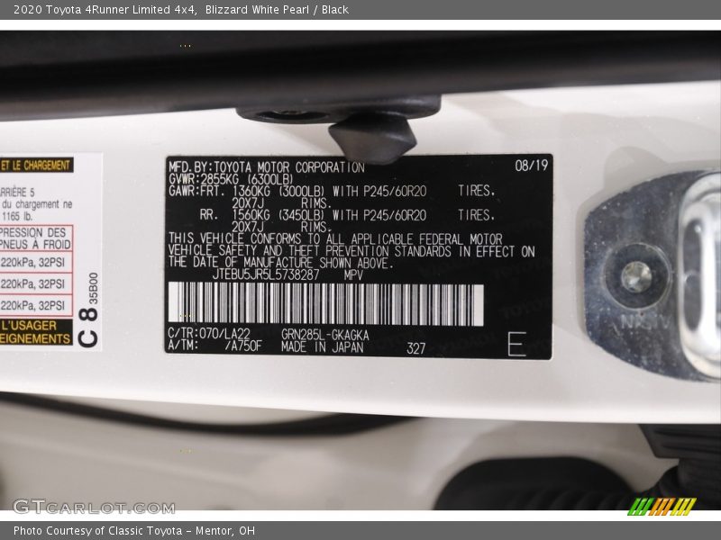 Blizzard White Pearl / Black 2020 Toyota 4Runner Limited 4x4