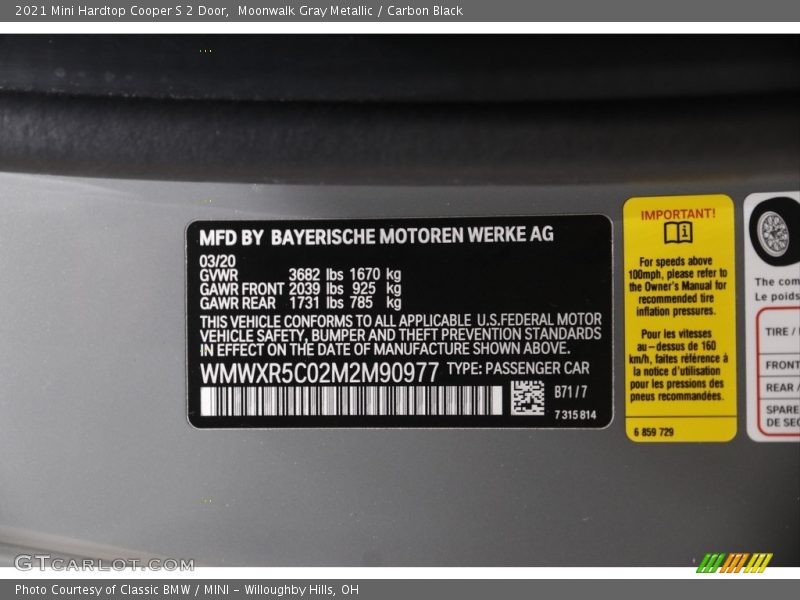 Moonwalk Gray Metallic / Carbon Black 2021 Mini Hardtop Cooper S 2 Door