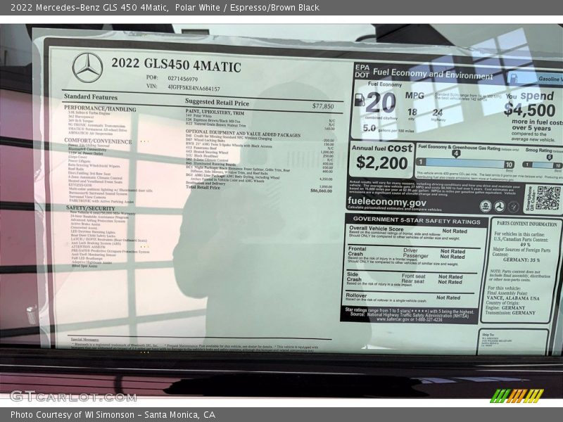  2022 GLS 450 4Matic Window Sticker