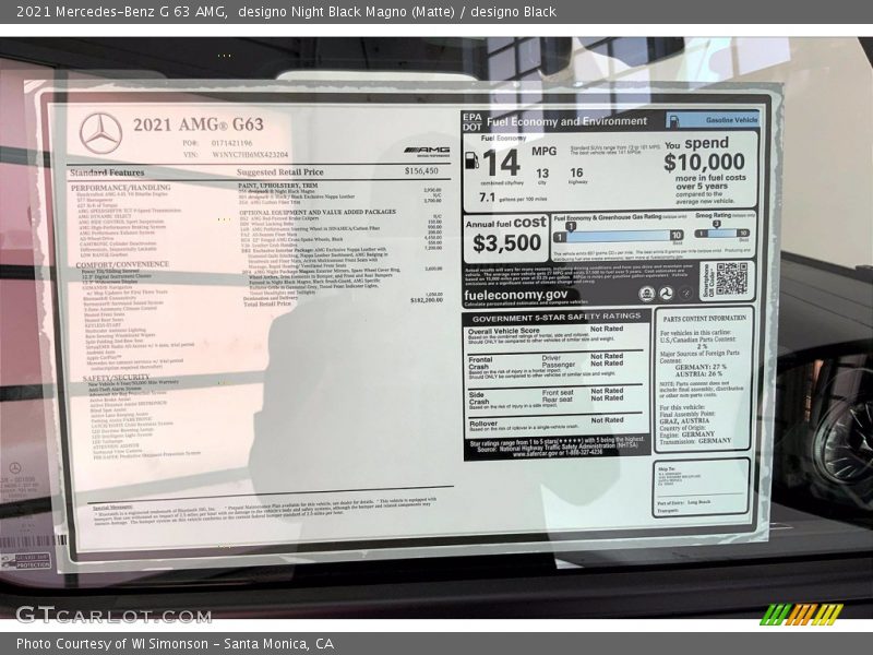  2021 G 63 AMG Window Sticker