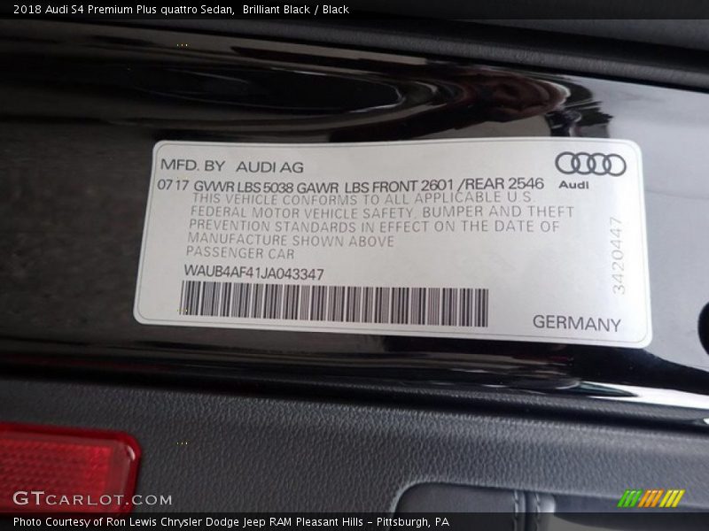 Brilliant Black / Black 2018 Audi S4 Premium Plus quattro Sedan