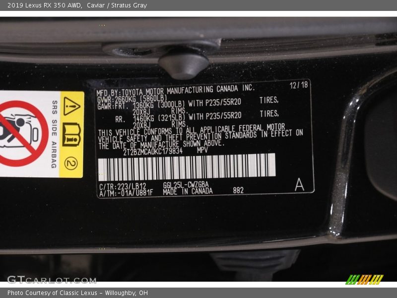 2019 RX 350 AWD Caviar Color Code 223
