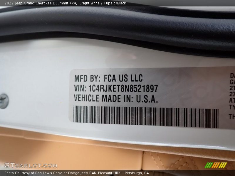 Bright White / Tupelo/Black 2022 Jeep Grand Cherokee L Summit 4x4