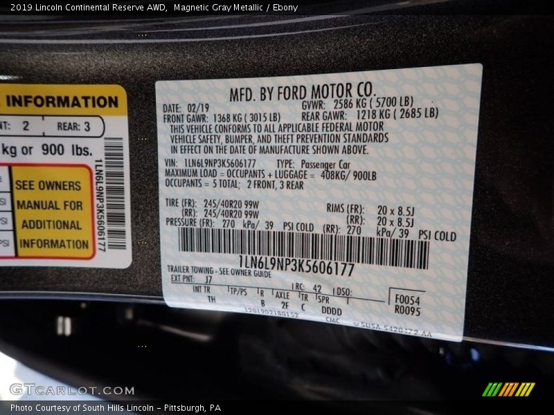 2019 Continental Reserve AWD Magnetic Gray Metallic Color Code J7