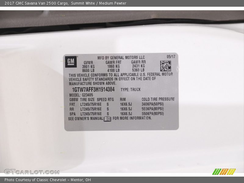 Summit White / Medium Pewter 2017 GMC Savana Van 2500 Cargo