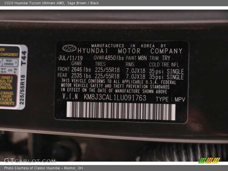 Sage Brown / Black 2020 Hyundai Tucson Ultimate AWD