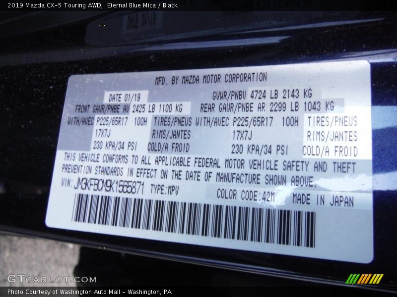 Eternal Blue Mica / Black 2019 Mazda CX-5 Touring AWD