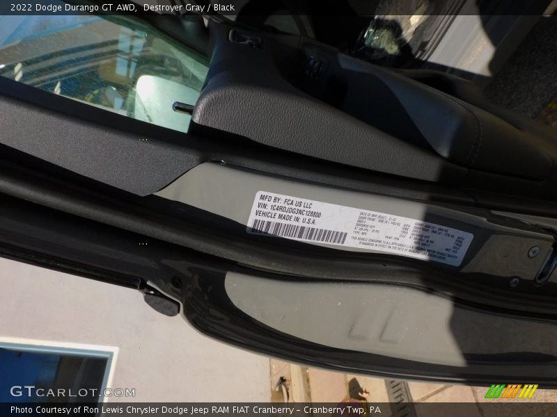 Destroyer Gray / Black 2022 Dodge Durango GT AWD