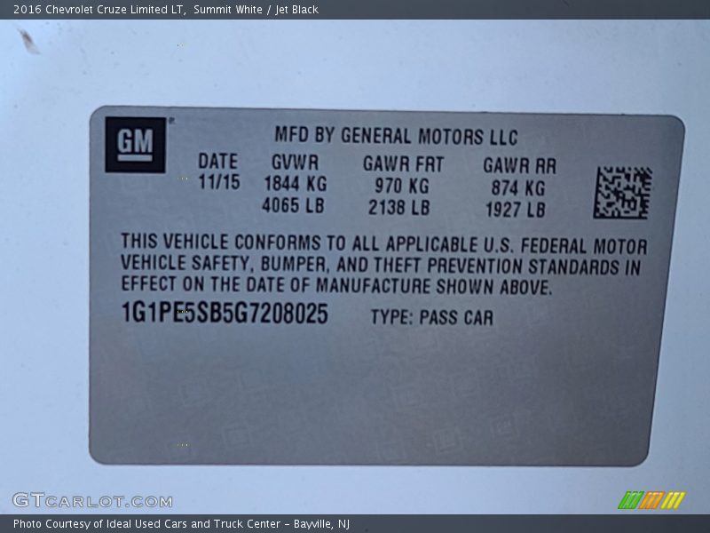 Summit White / Jet Black 2016 Chevrolet Cruze Limited LT