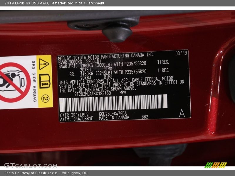 Matador Red Mica / Parchment 2019 Lexus RX 350 AWD