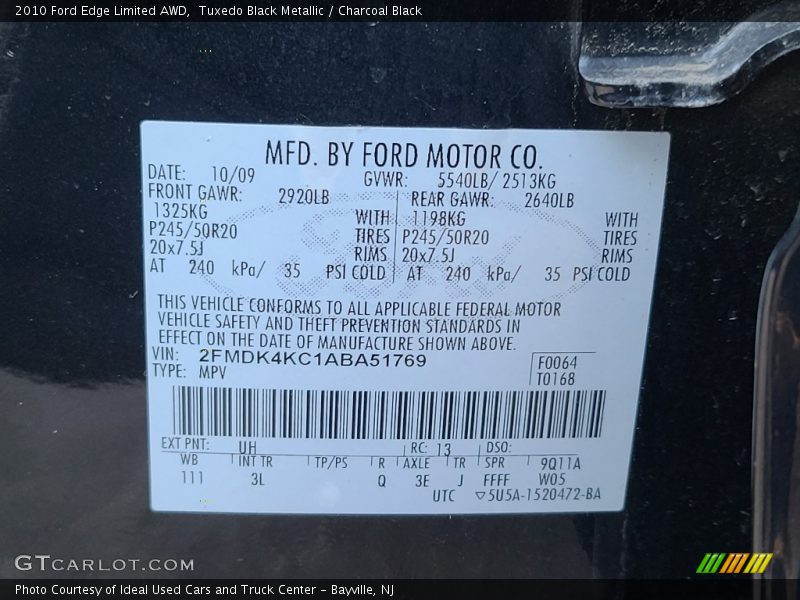 Tuxedo Black Metallic / Charcoal Black 2010 Ford Edge Limited AWD