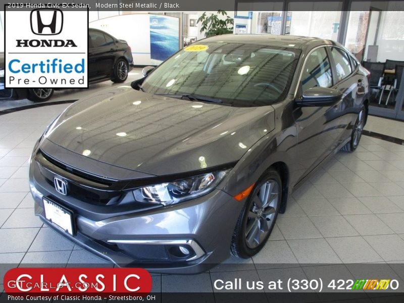 Modern Steel Metallic / Black 2019 Honda Civic EX Sedan