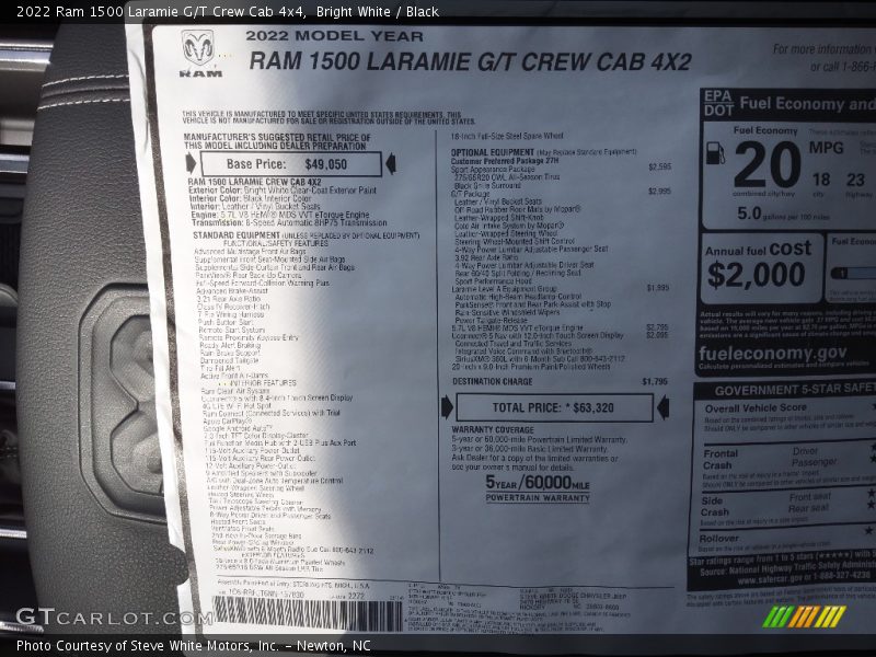  2022 1500 Laramie G/T Crew Cab 4x4 Window Sticker