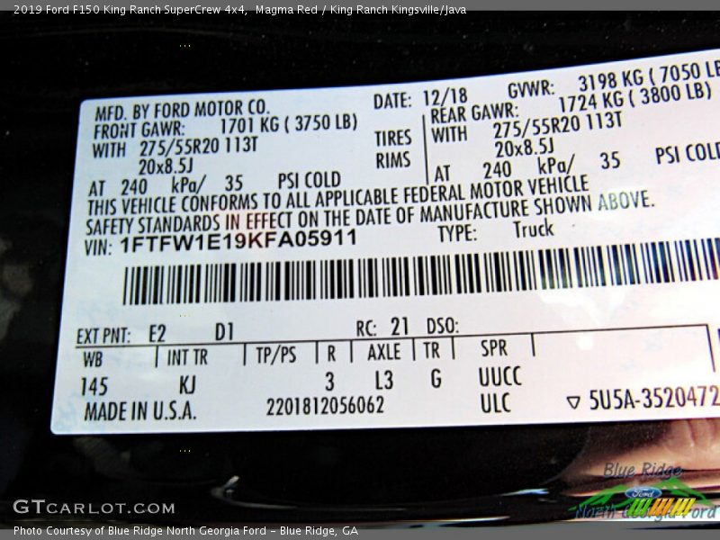 Magma Red / King Ranch Kingsville/Java 2019 Ford F150 King Ranch SuperCrew 4x4