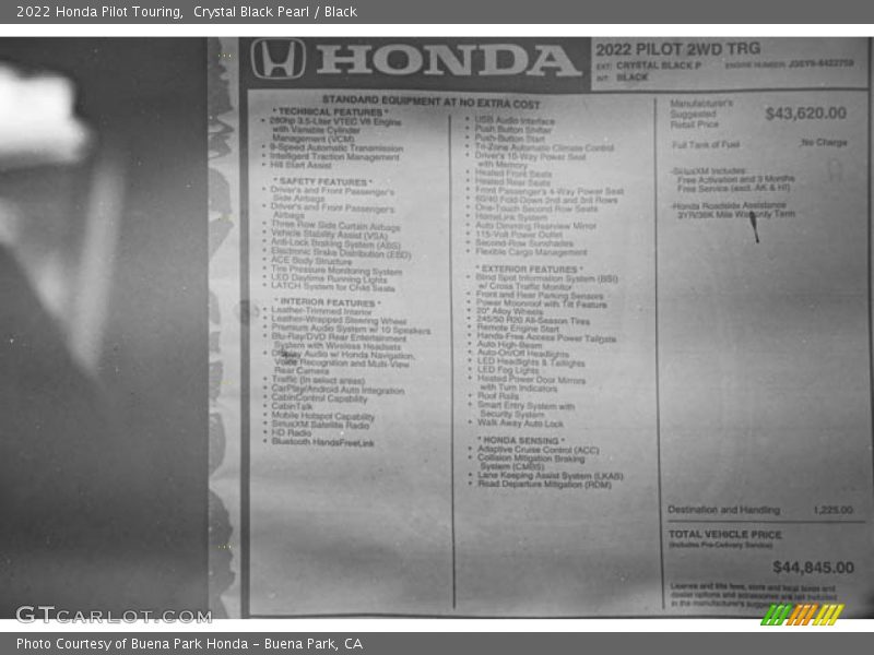 Crystal Black Pearl / Black 2022 Honda Pilot Touring