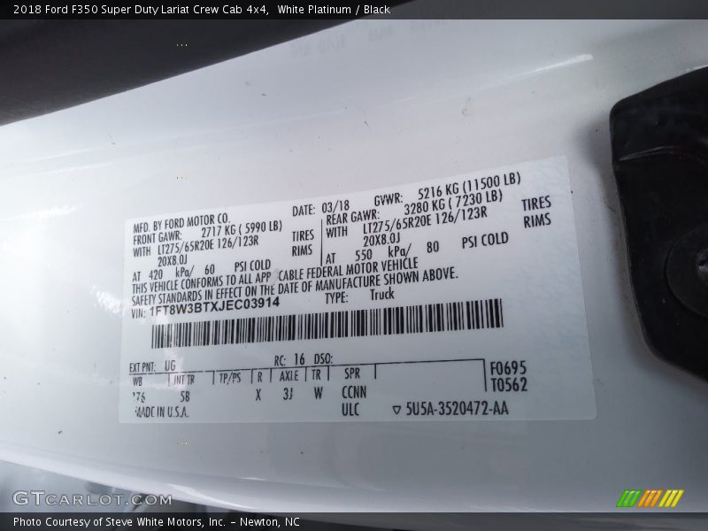 White Platinum / Black 2018 Ford F350 Super Duty Lariat Crew Cab 4x4