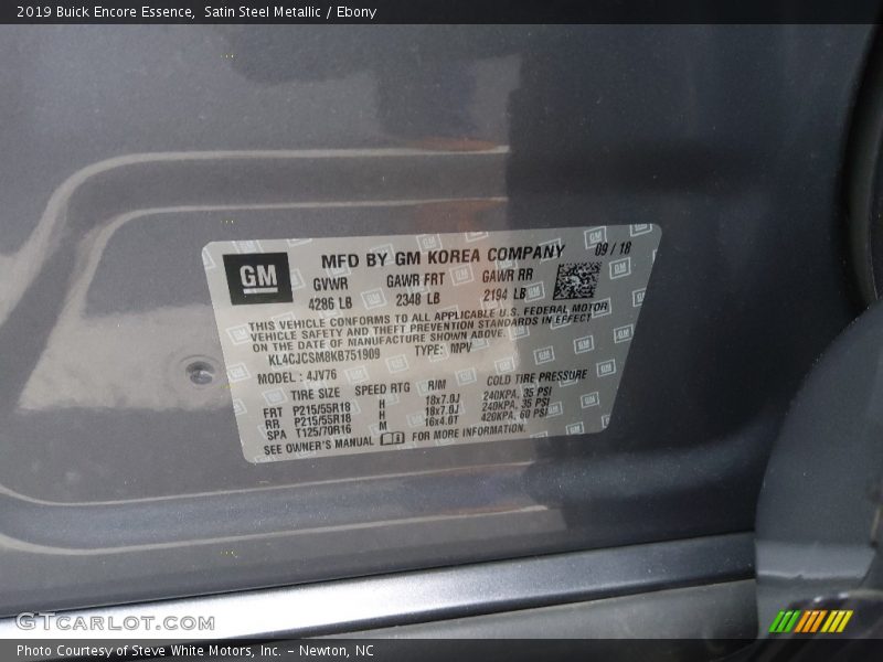 Satin Steel Metallic / Ebony 2019 Buick Encore Essence