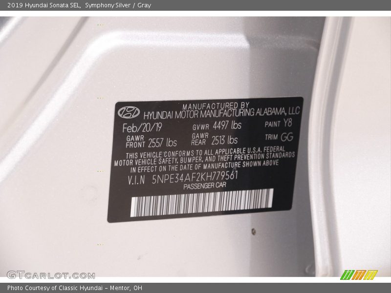 Symphony Silver / Gray 2019 Hyundai Sonata SEL