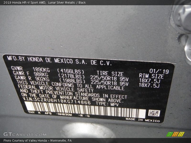 Lunar Silver Metallic / Black 2019 Honda HR-V Sport AWD