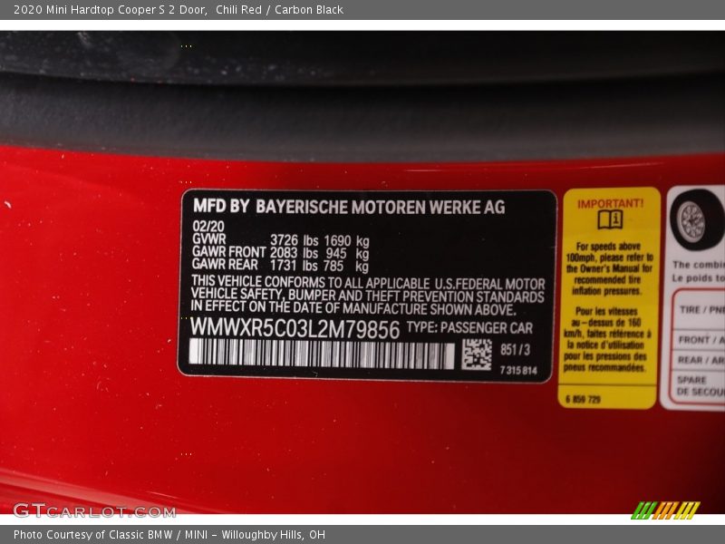 Chili Red / Carbon Black 2020 Mini Hardtop Cooper S 2 Door