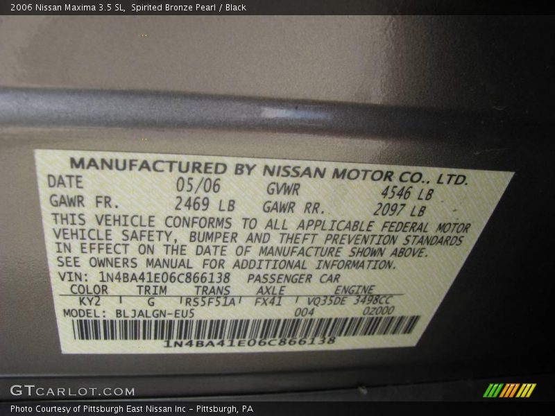 Spirited Bronze Pearl / Black 2006 Nissan Maxima 3.5 SL