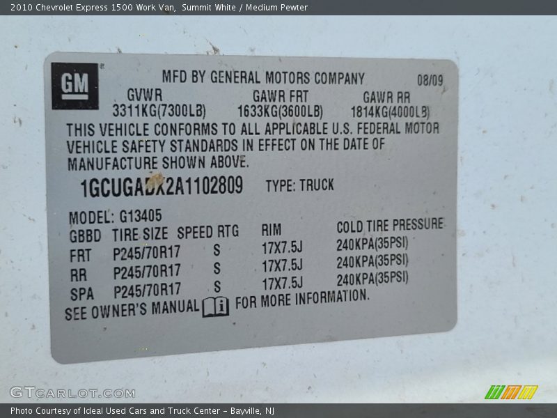 Summit White / Medium Pewter 2010 Chevrolet Express 1500 Work Van
