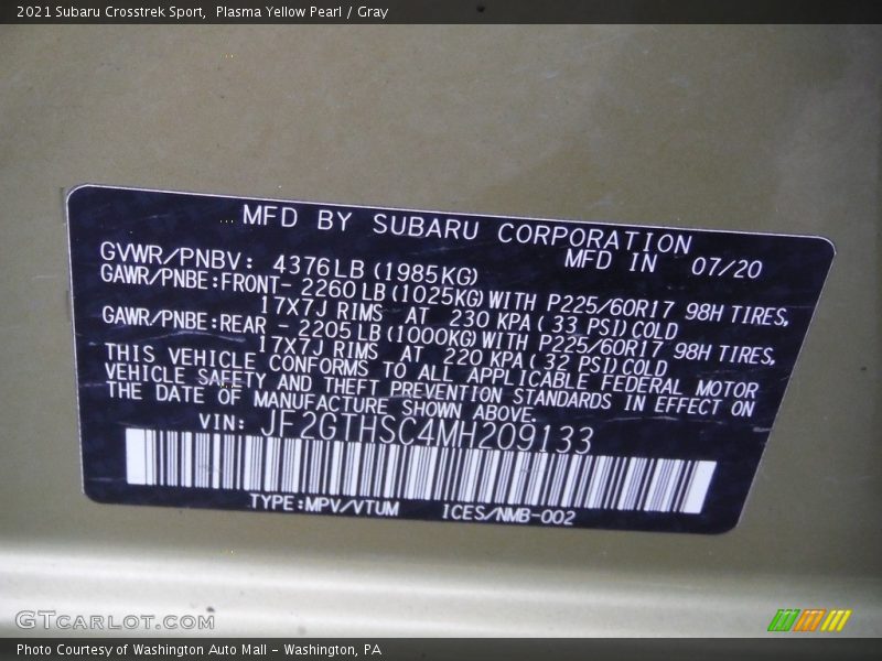 Plasma Yellow Pearl / Gray 2021 Subaru Crosstrek Sport