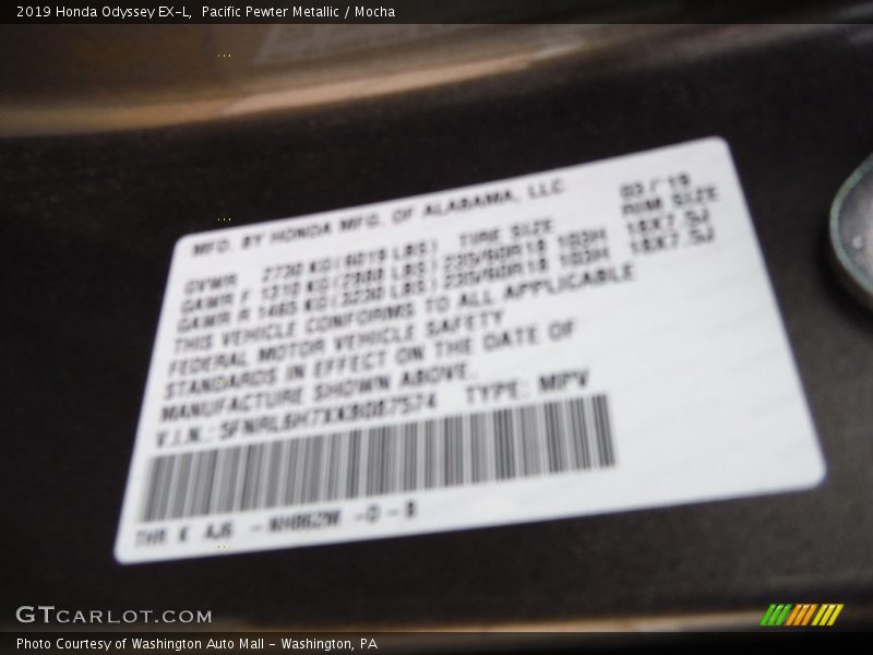 Pacific Pewter Metallic / Mocha 2019 Honda Odyssey EX-L