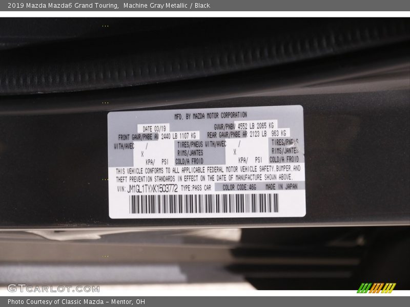 Machine Gray Metallic / Black 2019 Mazda Mazda6 Grand Touring