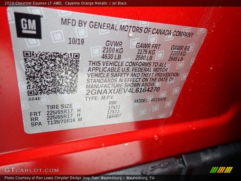 Cayenne Orange Metallic / Jet Black 2020 Chevrolet Equinox LT AWD