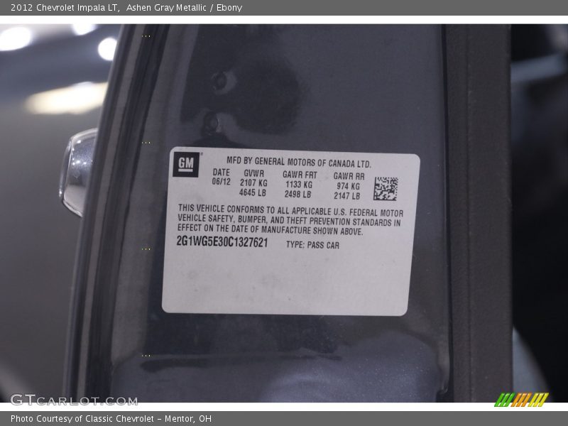 Ashen Gray Metallic / Ebony 2012 Chevrolet Impala LT