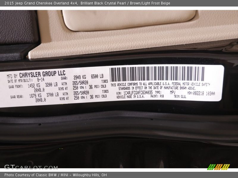 Brilliant Black Crystal Pearl / Brown/Light Frost Beige 2015 Jeep Grand Cherokee Overland 4x4