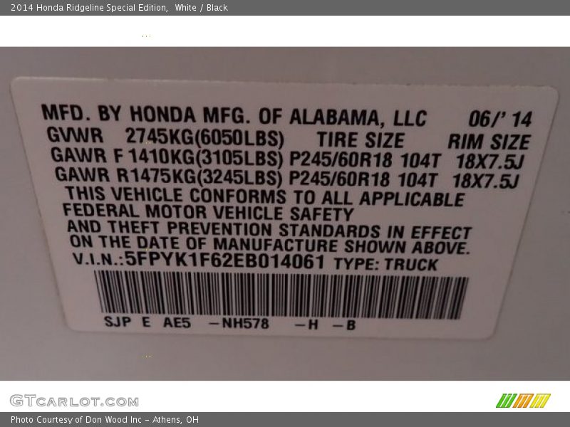 White / Black 2014 Honda Ridgeline Special Edition