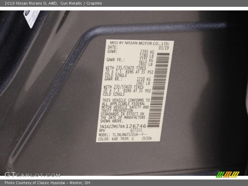Gun Metallic / Graphite 2019 Nissan Murano SL AWD