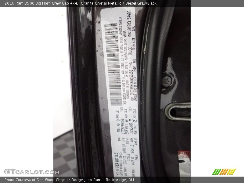 2016 3500 Big Horn Crew Cab 4x4 Granite Crystal Metallic Color Code PAU