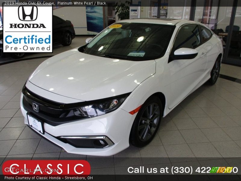 Platinum White Pearl / Black 2019 Honda Civic EX Coupe