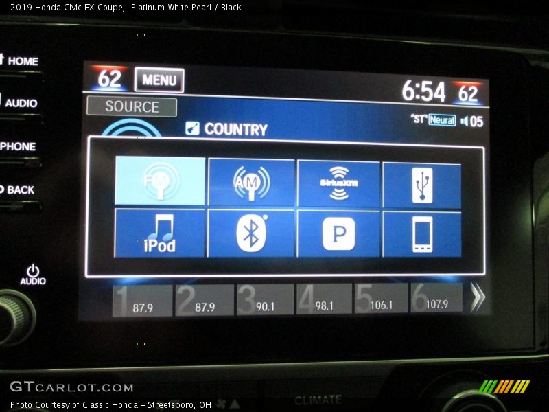 Platinum White Pearl / Black 2019 Honda Civic EX Coupe